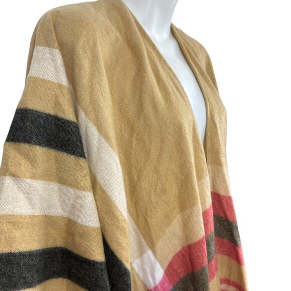 Woolrich Womens Striped Poncho Fleece Fringe Beige Pink Jacket Cardigan sz O/S - Picture 4 of 16